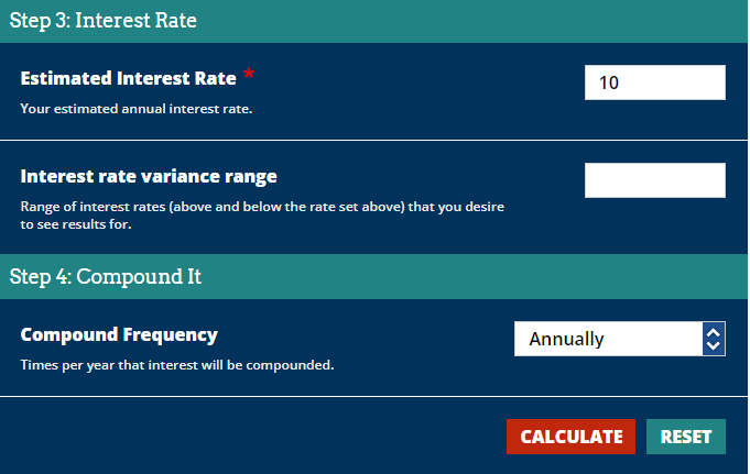 Compound Interest Calculator - Step 3 and 4, Interest Rate Growth and Compounding Frequency