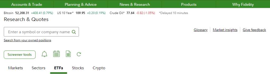 Fidelity News and Research Header Menu