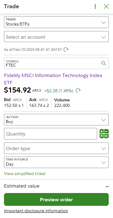 Fidelity ETF Trade Window