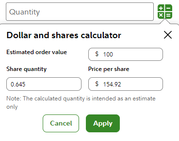 Fidelity Trade Window Buying and Calculating Fractional Shares